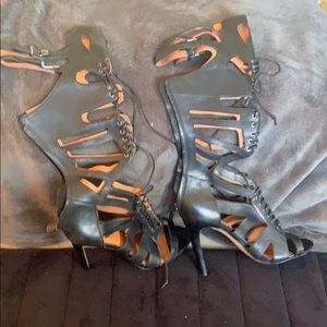 Rebecca Minkoff knee high gladiator boot/heels 10